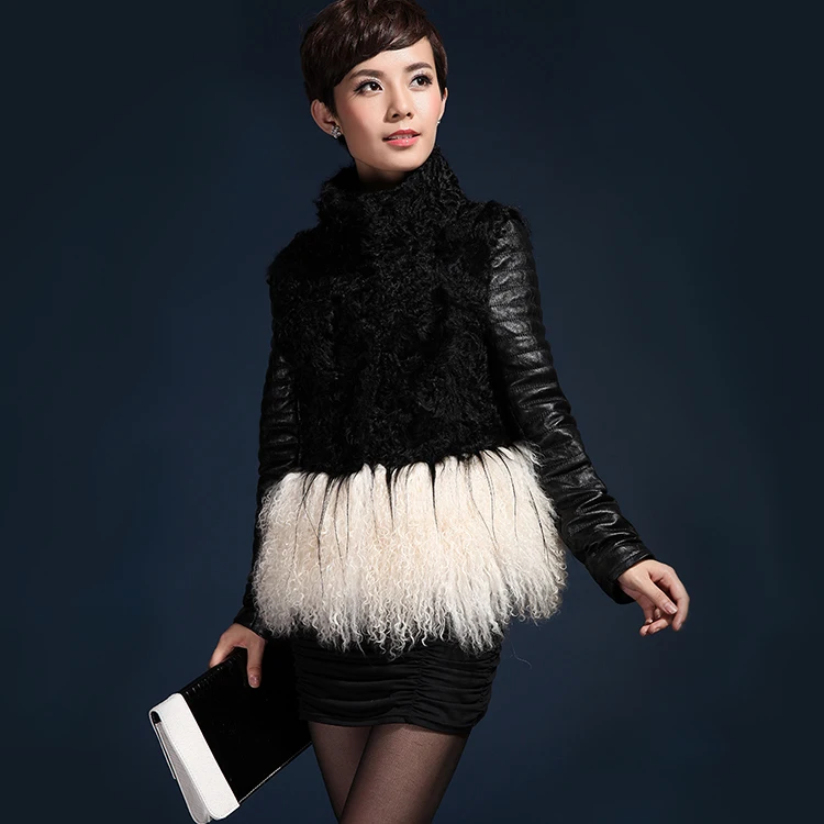 2015 Winter* Baby Lamb Fur With Mongolia Coat/ Jacket Sheep Skin Sleeves *Ems Free Shipping TSU13010 | Женская одежда