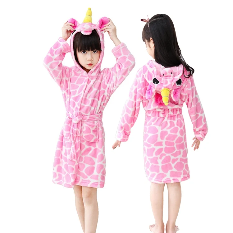 Фланелевый детский банный халат с единорогом для девочек, пижамы, детский халат, полотенце с капюшоном с животными, купальный костюм, одежда для сна для маленьких мальчиков - Цвет: pink stone