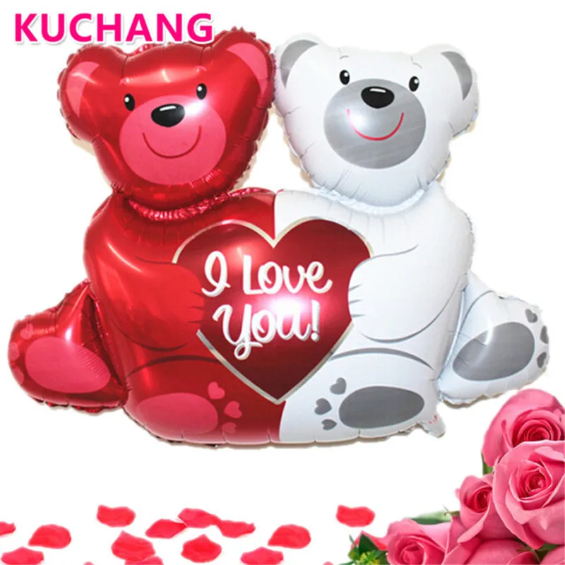 

Large 100*70cm Or Mini Double Bears Hug Heart " I Love You" Balloons Pink Rose Flower Foil Balloons Wedding Valentine's Day Deco