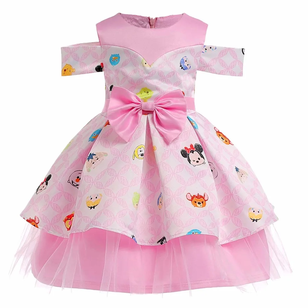 Летние Детские платья с открытыми плечами с рисунком Минни Маус, одежда для девочек, вечерние платья принцессы для малышей, детская одежда, свадебное платье