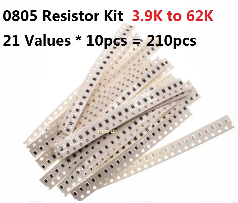 Комплект резисторов SMD 210 21 значение * 10 шт. = 0805 комплект 3 9 K-62K 5% сопротивление