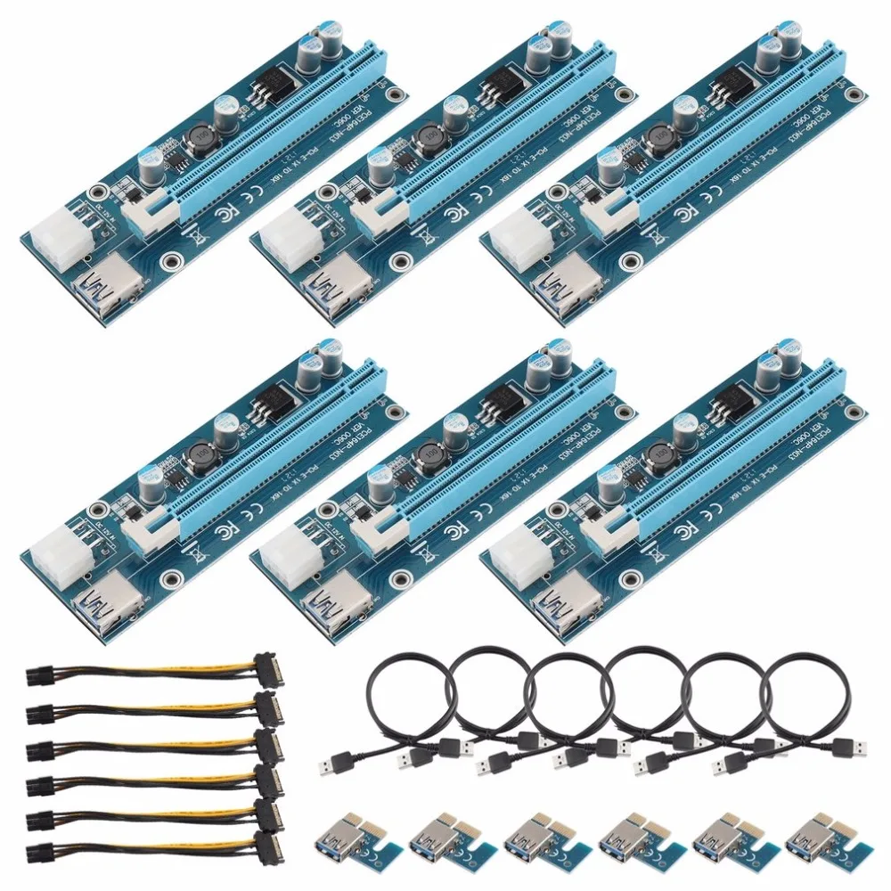 

6Pack 6PIN Power Supply Interface PCI-E Extender 1X To 16X Extension Cable Extender Riser Card Adapter 6 Pin Power Cable Set