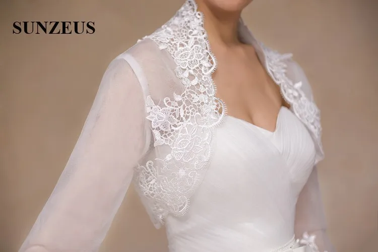 Red Long Sleeve Bridal Jacket Ivory Tulle Wedding Bolero With Appliques Women Cape Etole Mariage PJ004