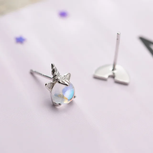 Silver Cute Rainbow Unicorn Stud Earrings