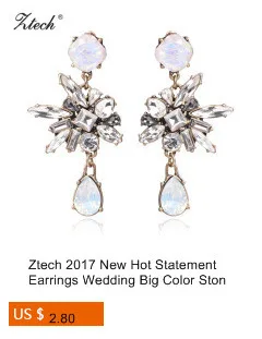 Ztech New Hot Light Blue& Pink Resin with big Crystal Flower Earrings for Women Luxury Starburst Pendant Gem Statement Earrings