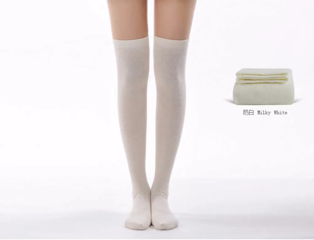 Высококачественные чулки выше колена из чесаного хлопка, женские тонкие однотонные высокие чулки в корейском стиле, размеры 35-38, удобные трико