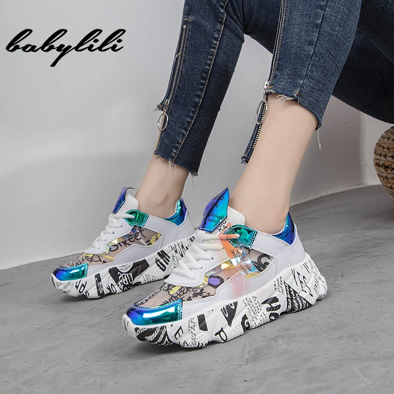 

2019 New Trendy Chunky Sneakers Women Mesh Sneaker Shoes Colorful Sneaker Platform Hollow Casual Shoes Woman chaussures femme