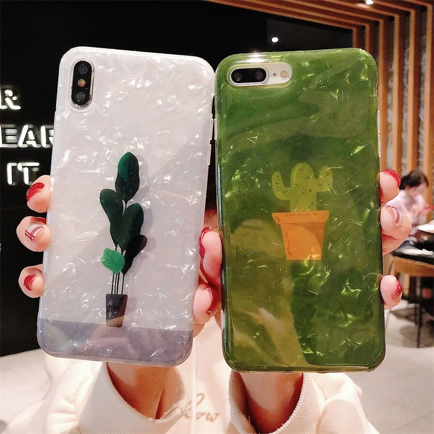 

Newest Phone Cases for iPhone X XR XS Max Fresh Green Cactus Shell Skin Soft Phone Back Cover for iPhone X XS 6 6s 7 8 Plus