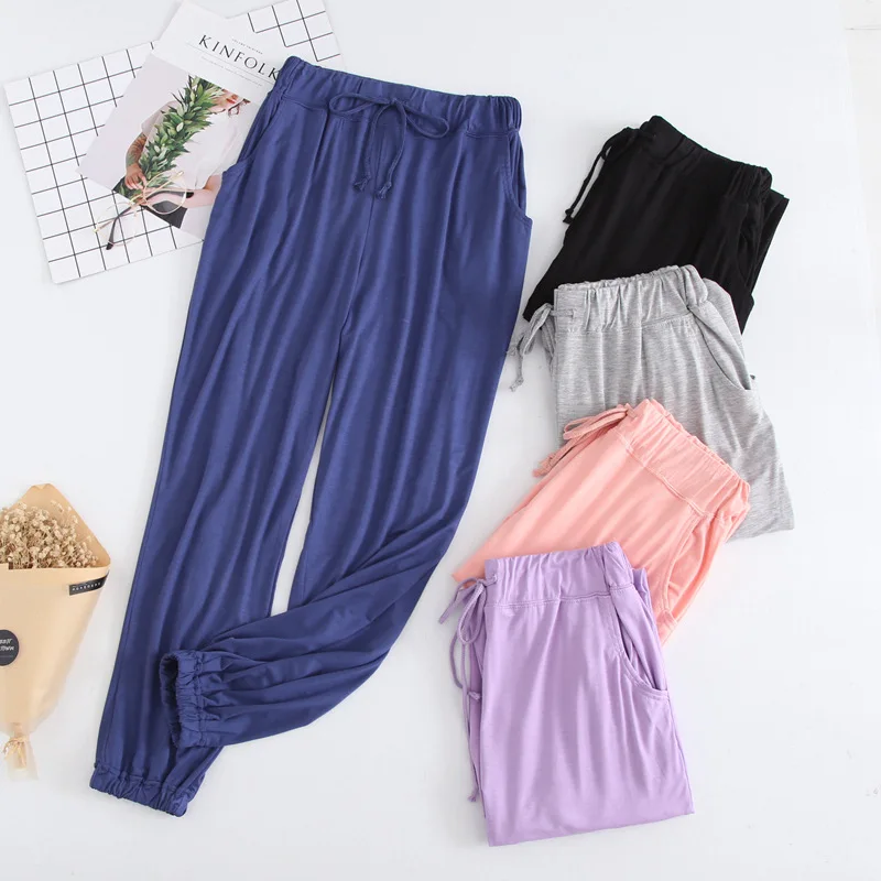 2019 сезон: весна-лето новый модал для женщин домашние брюки для девочек сна Lounge пижамы брюки Пижама мотобрюки