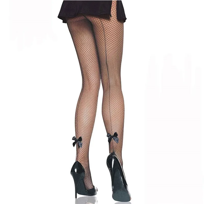 

2018 Hot Sexy Lingerie Hot Fishnet Stockings Tights Women Black Seamless Transparent Cuban Back Line With Bow Stocking Pantyhose