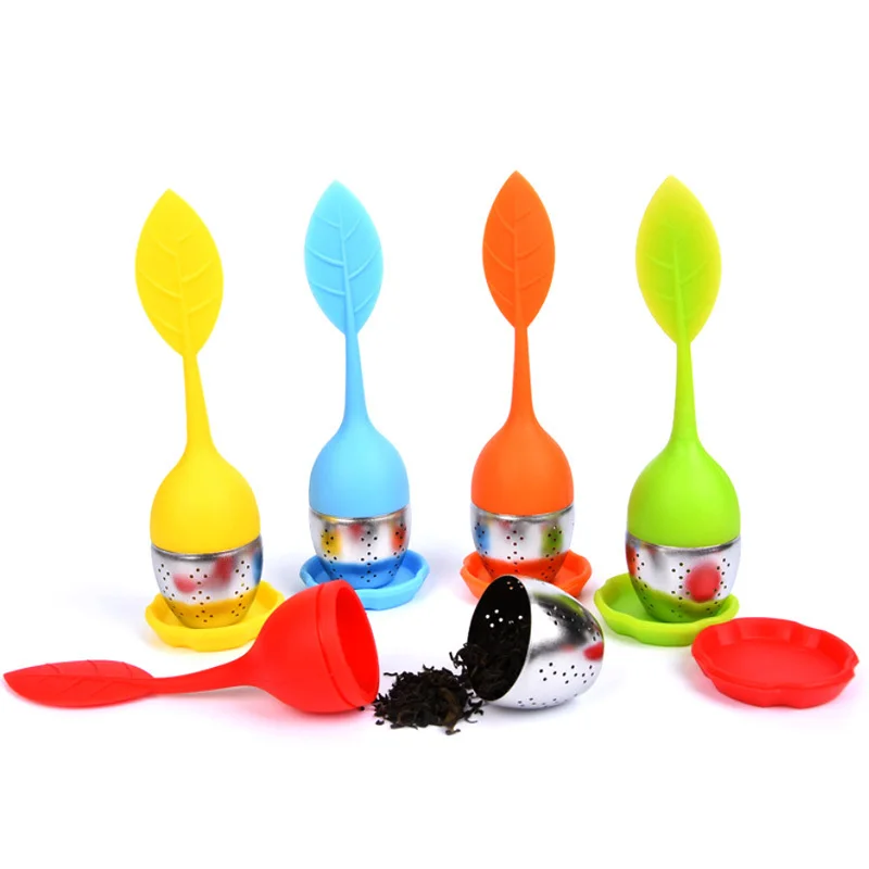 Multi Color Tea Infuser Sweet Leaf Silicone Filter Cute Reusable Strainer With Drop Tray Herbal Spice &amp Coffee |