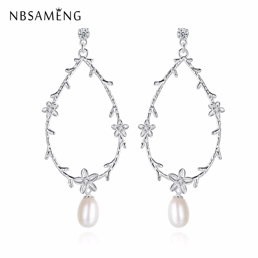 

New Fashion Design Women 100% 925 Sterling Silver White Pearl With Crystal Earring For Wedding Gift