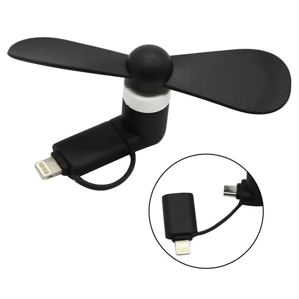 Мини 2 в 1 USB Охлаждающие вентиляторы мобильный телефон USB гаджет Air Cool Fan летний USB ветряная мельница вентилятор для samsung Android - Цвет: Черный