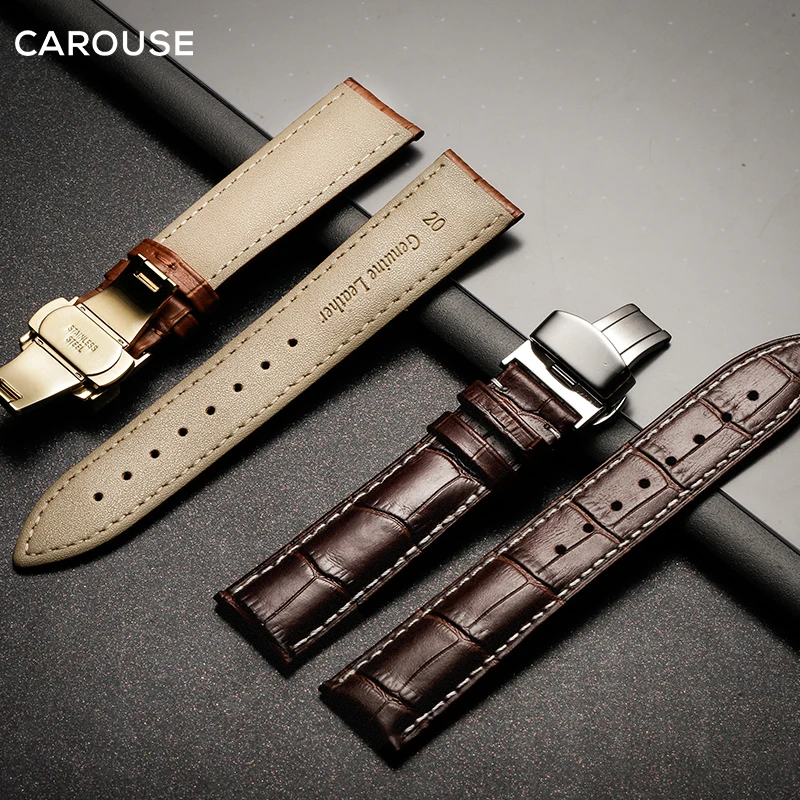 Carouse Watchband 18mm 19mm 20mm 21mm 22mm 24mm Calf Genuine Leather Watch Band Alligator Grain Watch Strap for Tissot Seiko