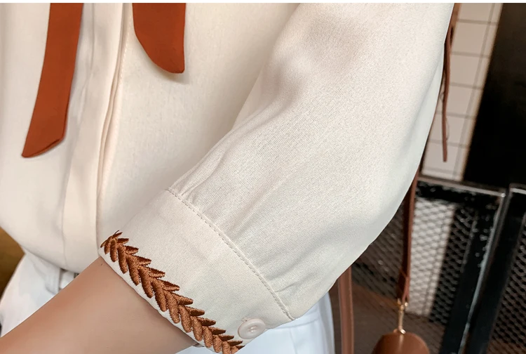 Модная женская одежда женские летние блузки шифоновая блузка, рубашки женские с бантом и отложным воротником, Офисная Женская блузка 3756 50