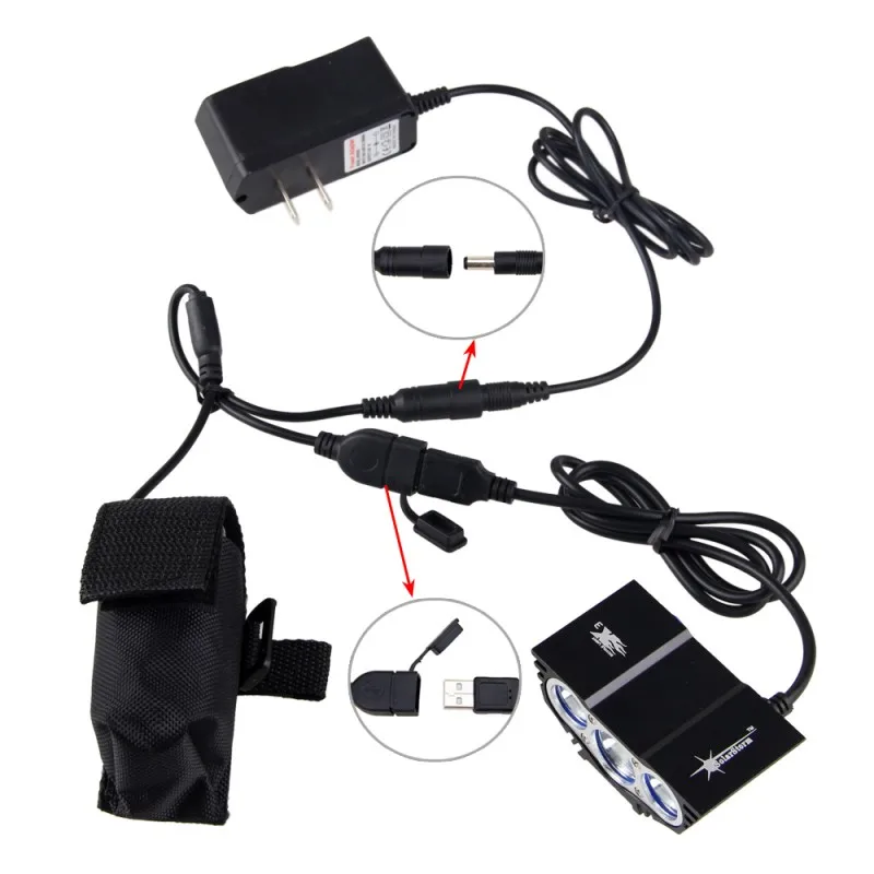 Excellent LED Bike Light Front USB Rechargeable 10000LM  XM-L 3XT6 LED Bicycle Lamps Torch Headlight + 4x18650 Battery Pack+Charger 3