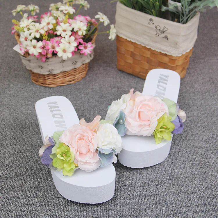 Womens New Handmade Flowers White Flip Flops Wedges Shoes Online Sale Slipper Beach Sandals Cheap52