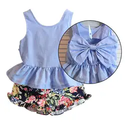 Комплект детской одежды из 2 предметов для девочек, комплект одежды для девочек, жилет с большим бантом Топ, футболка + штаны с цветочным