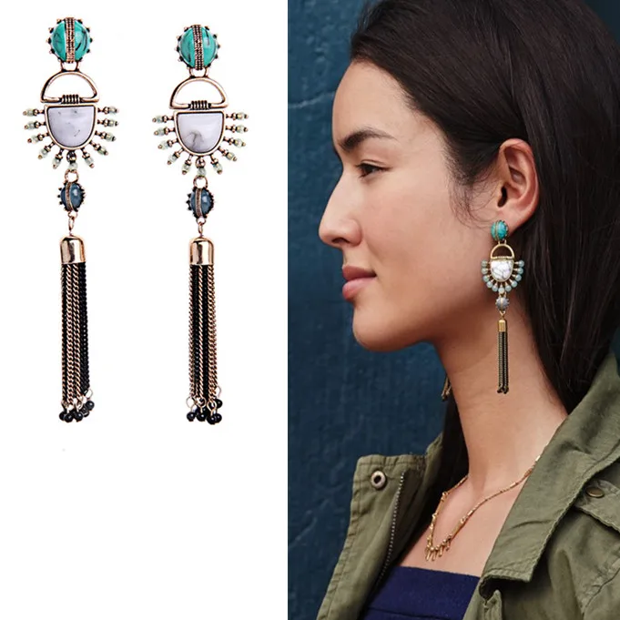 2016 New Tassel font b Earrings b font kpop Turquoise Hanging font b Earrings b font