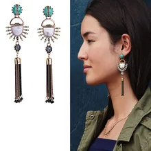 2016 New Tassel Earrings kpop Turquoise Hanging Earrings Summer Trendy Ethnic Jewelry Earrings Long