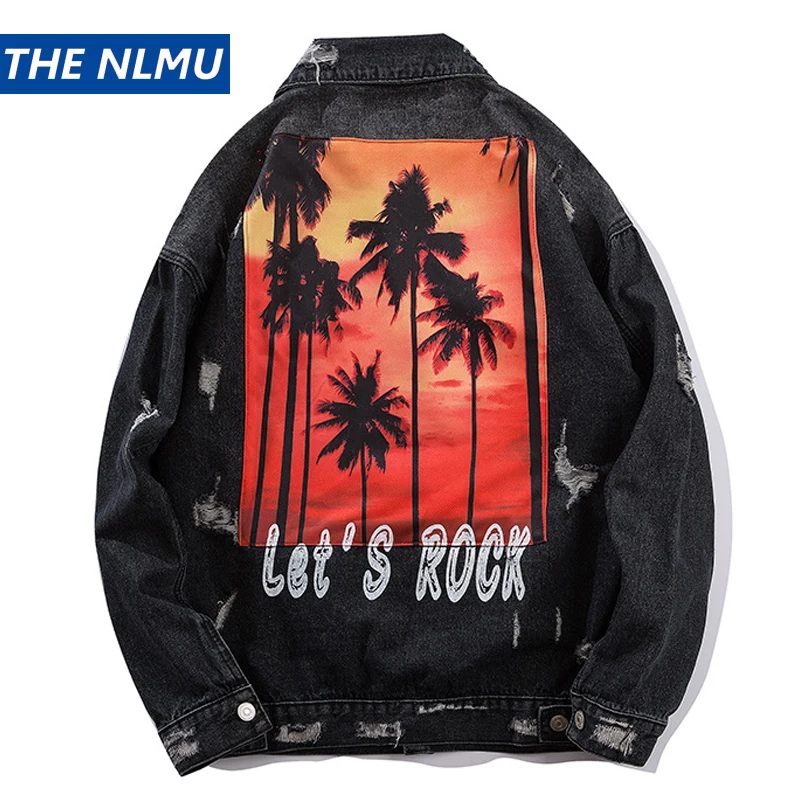 

Vintage Men Denim Jacket Coats 2019 Spring Autumn Hip Hop Casual Ripped Distressed Jeans Jackets Male Streetwear Coat HW223