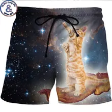 Для мужчин s Hipster 3D космической галактики кот печатных плат Шорты новые летние быстросохнущая пляжные шорты для серфинга Шорты Мужские Шорты для купания Для мужчин Повседневное брендовые шорты