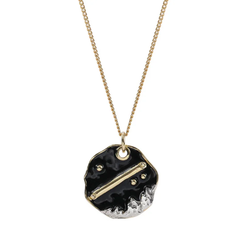 

Delicate Romantic Authentic 925 Silver Jewelry Black Enamal Vows Star Sky Sea Pendant Necklace Gold Silver Two Tone Lover Collar