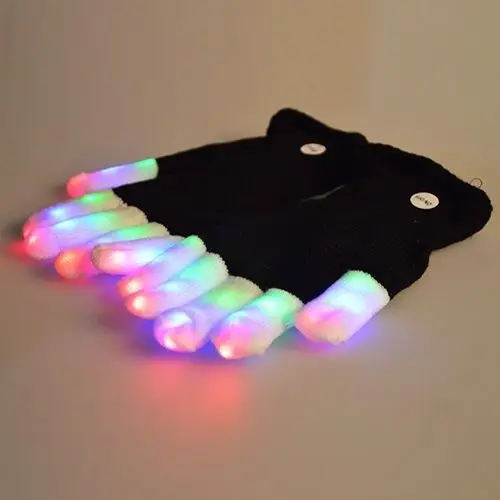 Cool LED Rave Flashing Gloves Glow 7 Mode Light Up Finger Lighting Black AJBILU 