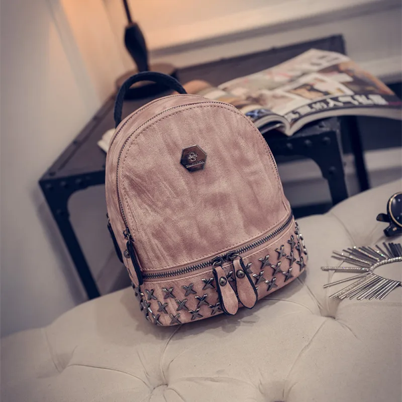 2017 new female Korean Mini Pu rivet backpack all match small backpack simple street fashion trend