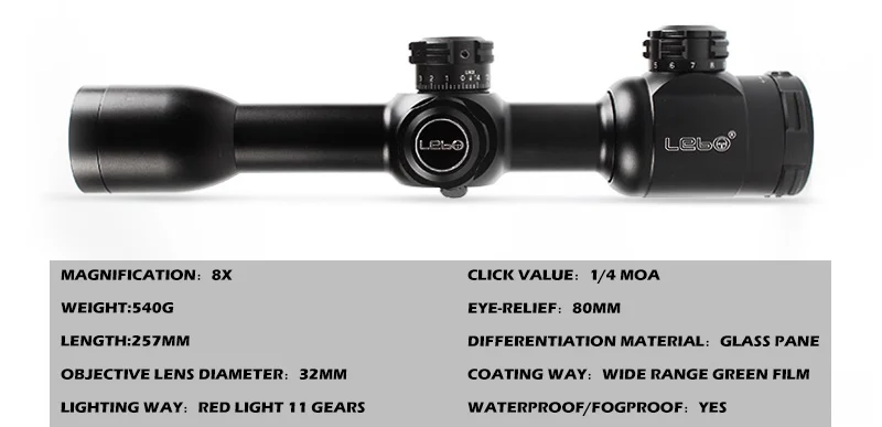 LEBO 8x32SFSS тактический прицел для AirRifle sniper охотничья Оптика прицел для стрельбы в военном использовании