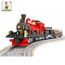 AUSINI 410pcs Vintage Train Plastic Building Blocks Assembled Educational toys for children compatible lepin train brinquedo цена AUSINI 410pcs Vintage Train Plastic Building Blocks Assembled Educational toys for children compatible lepin train brinquedo цены онлайн