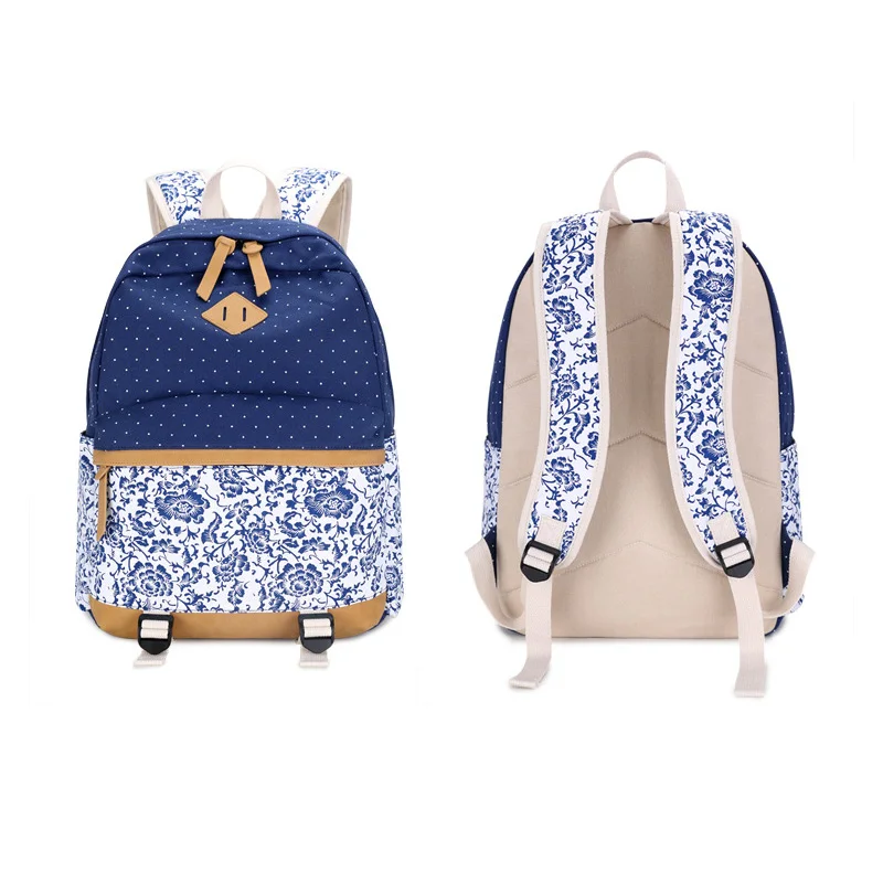 Полосатый Печать на холсте рюкзак для Wemen большой Bookbags девочек подростков 15 6
