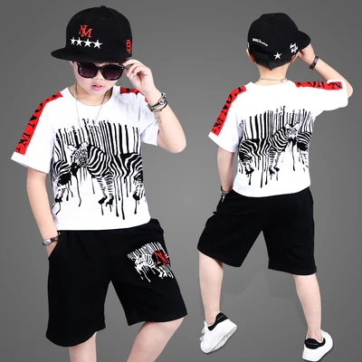 Комплект одежды для уличных танцев для мальчиков, Детская футболка с короткими рукавами в стиле хип-хоп+ штаны-шаровары, костюм-двойка детский спортивный костюм, X396 - Цвет: 7