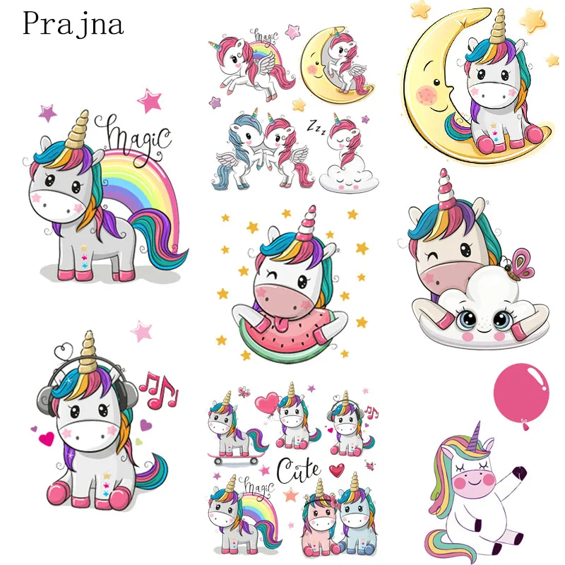 

Prajna Unicorn Transfer Sticker Iron On Transfer For Clothing T-Shirt Heat Transfer Vinyl Cartoon Thermal PVC Patch washable DIY