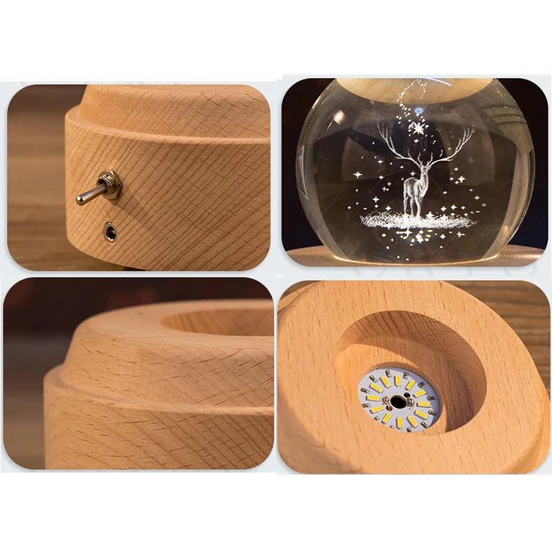 3D хрустальный шар музыкальная шкатулка олень световой вращающийся музыкальный ящик с проекционным светодиодным светом