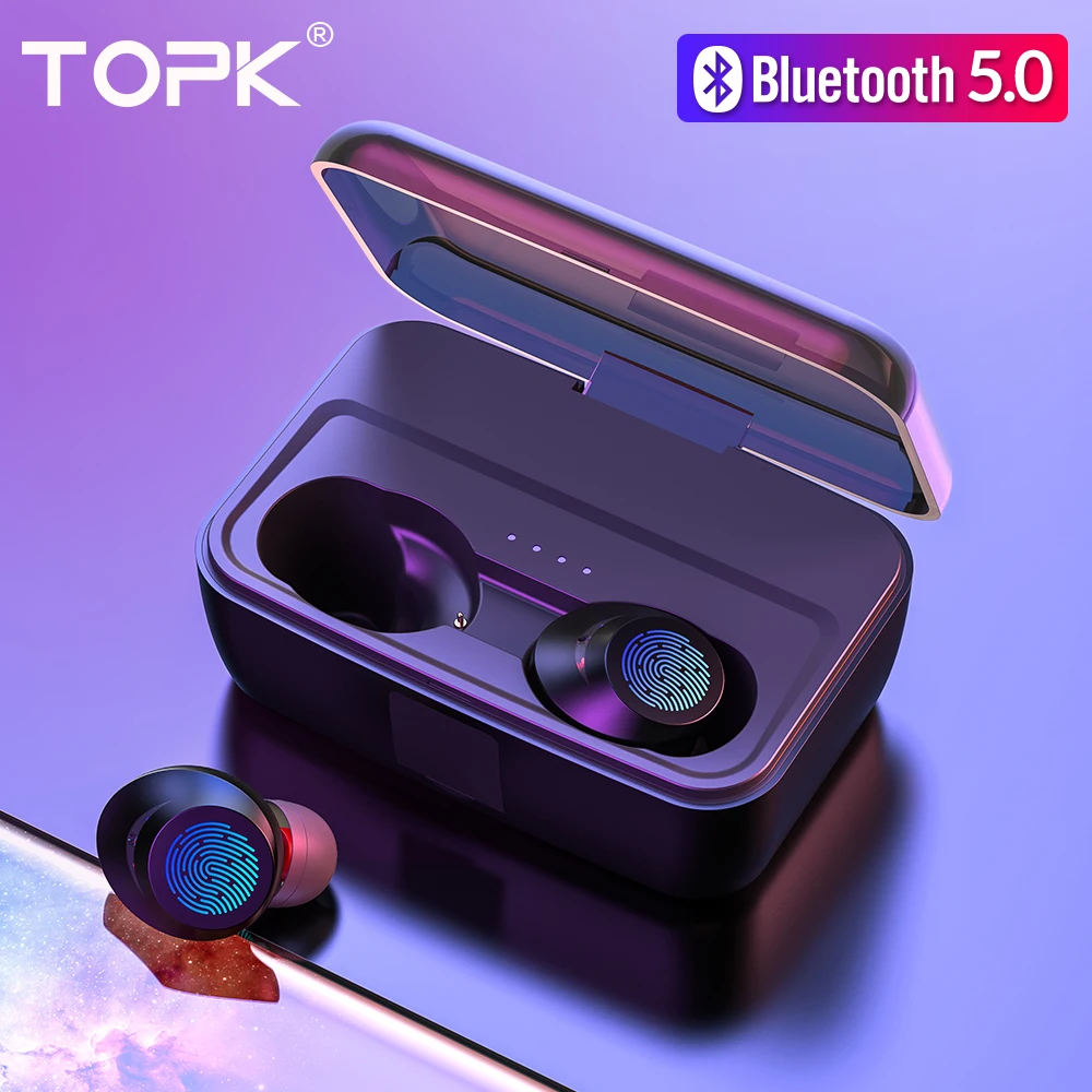 

TOPK In-Ear TWS Bluetooth 5.0 True Wireless Earphones Touchable IPX8 Waterproof Stereo Earbud Headset With Power Bank box