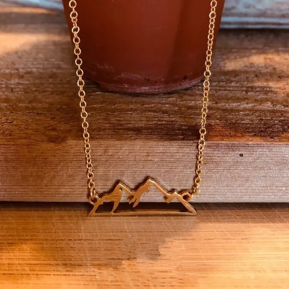 Geometric Snowy Mountain Top Range Necklace Colorado Wasatch Alpine Nature Hiking Camping Travel Wanderlust Landscape Necklaces
