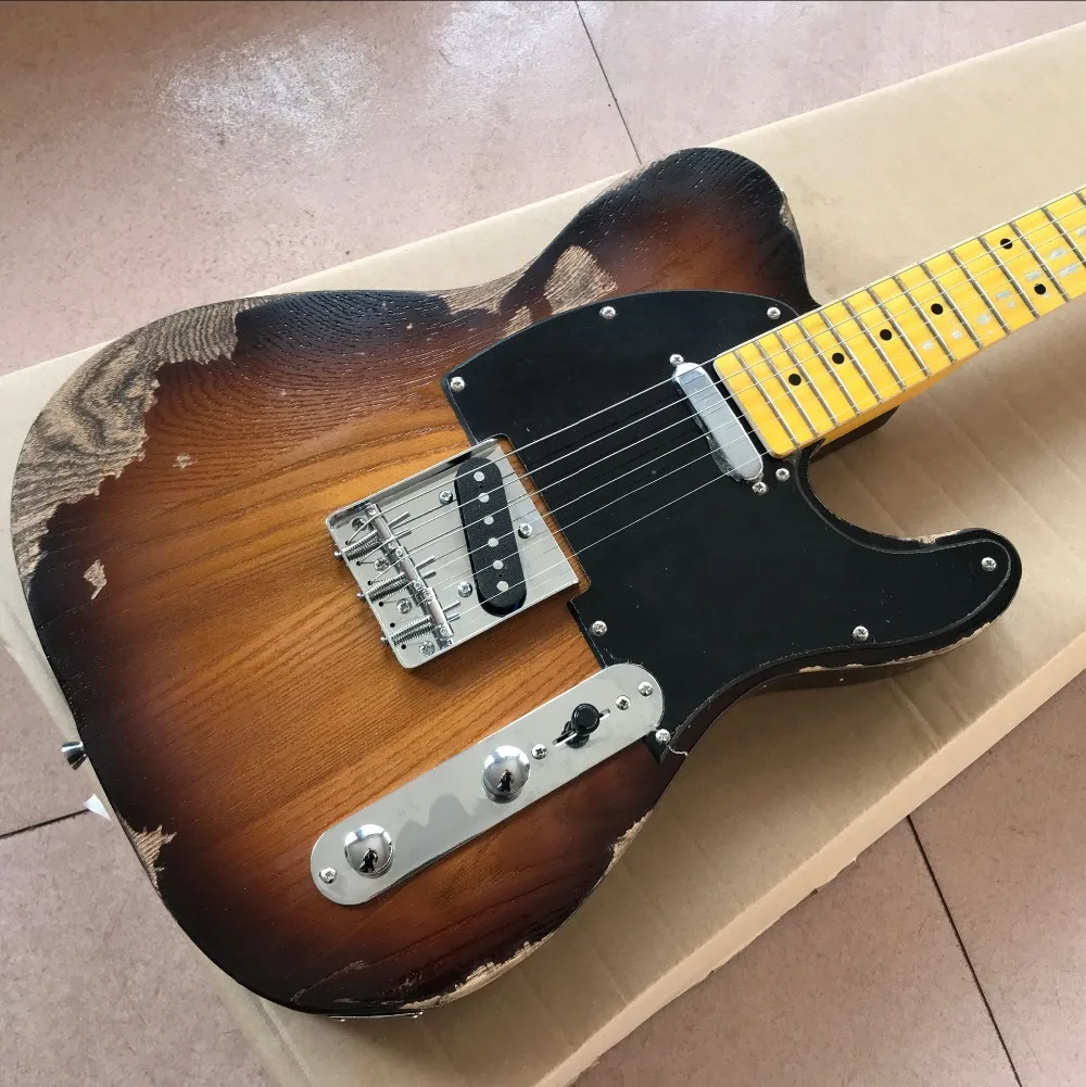 

handmade Maple fingerboard Electric Guitar,high quality Sunburst gitaar relics by hands guitarra.real photos show