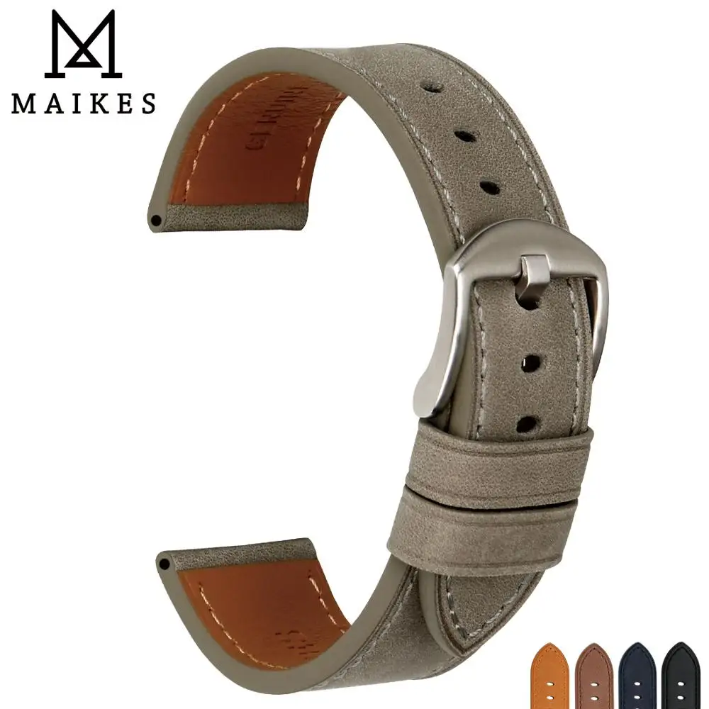 Ремешок для часов MAIKES из натуральной коровьей кожи мягкий серый браслет Panerai 22 мм 24 аксессуары часов|Ремешки