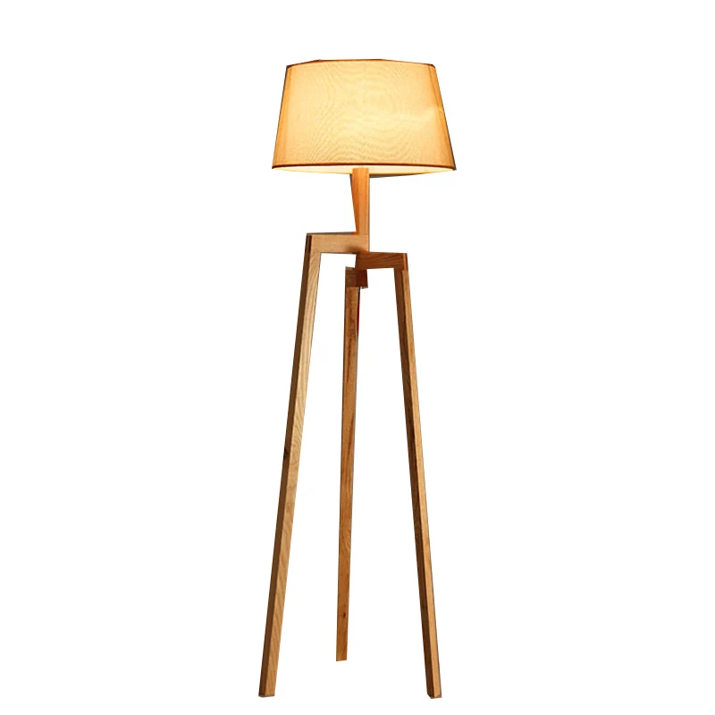 

Antikue Wooden Floor Lamp Modern with foot switch Living Room Bedroom Study Floor Standing Lamps White Fabric wooden floor light