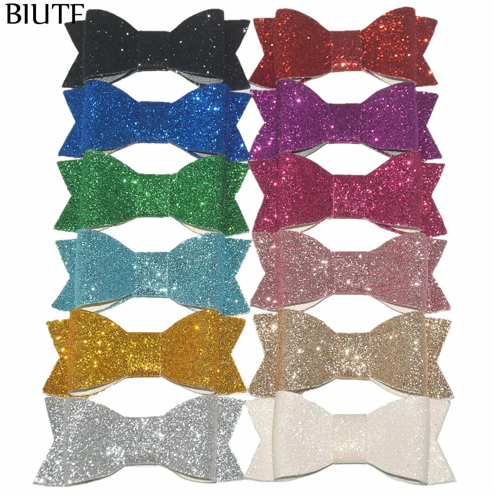 Express Free 500pcs/lot Glitter Synthetic PU Leather Bow Girl Hair