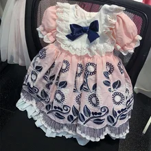 Roimyal/ ; Новинка года; летнее жаккардовое платье для девочек; розовое и голубое платье в стиле ретро с рукавами-пузырьками; праздничные платья