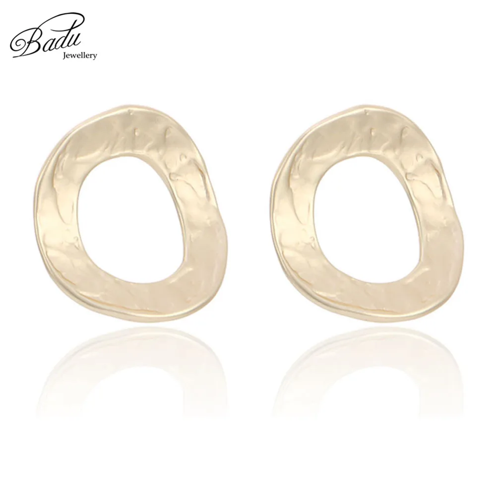 Badu Big Geometric Stud Earring Golden Concave Round Circle Earrings Punk Korean Style Women Fashion Jewelry 2018 Wholesale | Украшения и