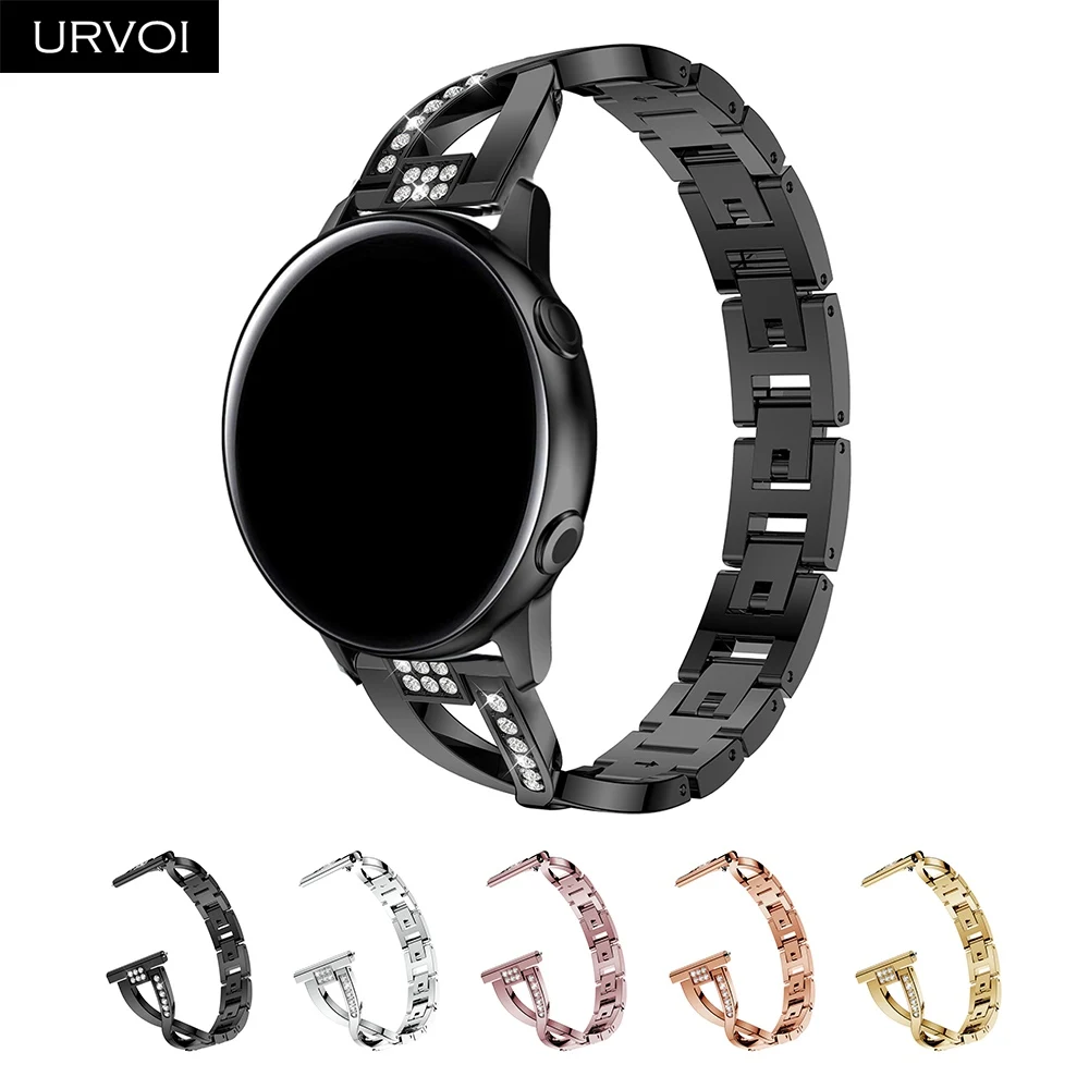 URVOI ремешок для Galaxy Watch Active с двойным X ремешком из нержавеющей стали складывается застежка с цирконом быстроразъемные контакты наручные 42 46 мм