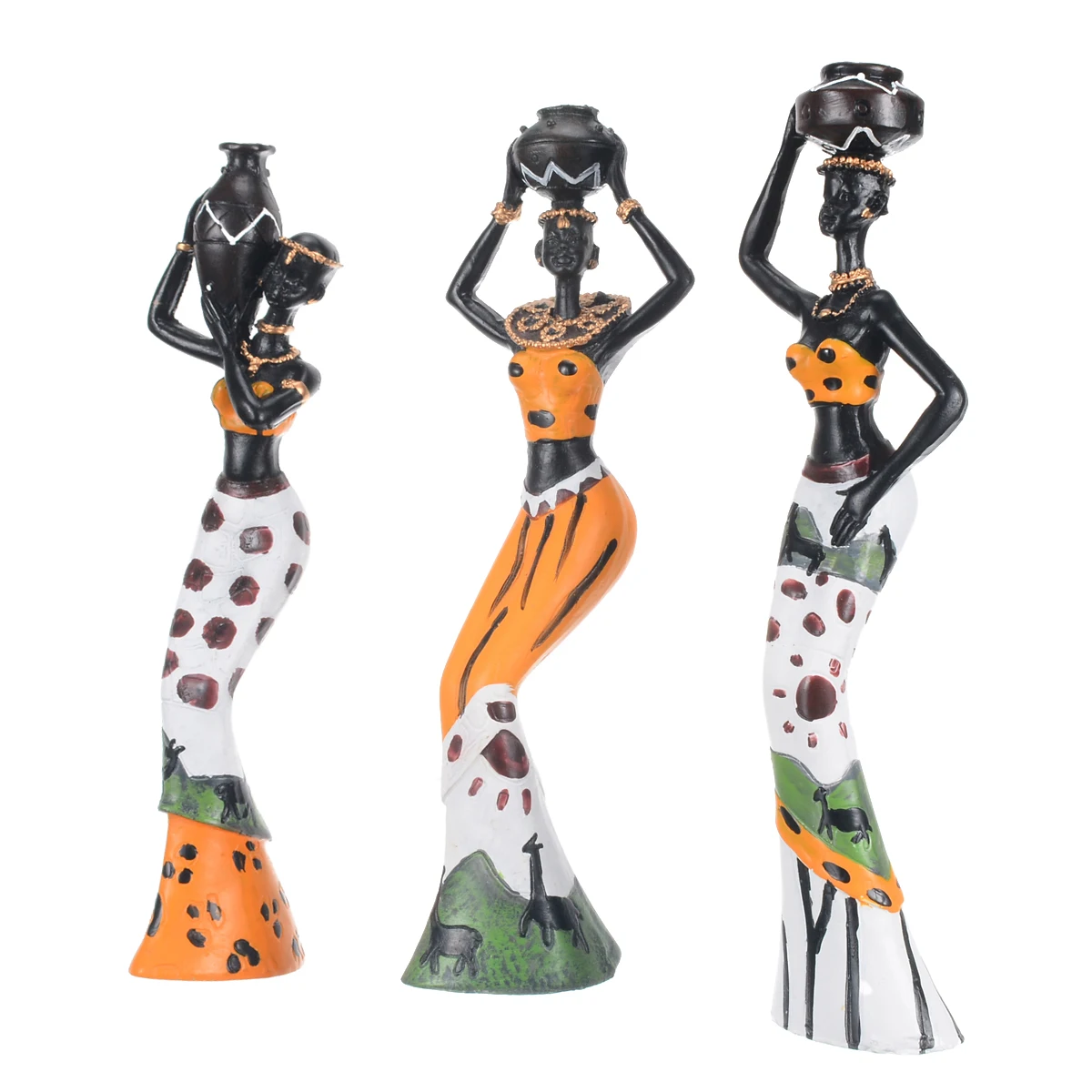 3pcs Exotic African Lady Figurines Set Resin Statue Ornament Art Home Desk Sculpture Decors For Home Office