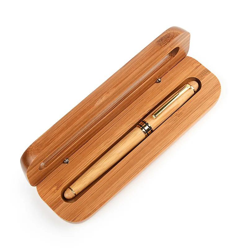 Роскошная бамбуковая стильная авторучка с подарочной коробкой, брендовые деловые офисные чернила для ручек 0,5 мм, школьные канцелярские принадлежности - Цвет: With Box