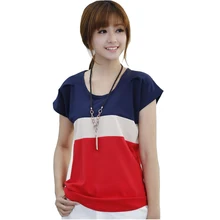 Vrouwen Shirts Fashion T-shirts Dames Shirts Ban Kleur Streep Lady Korte Mouw Plus Losse Size S-Xxxl Tops T sthirts