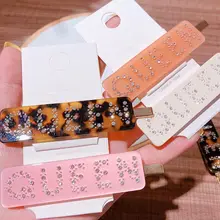 Женские прямоугольные ацетатные леопардовые заколки-утконосы со стразами и блестящими забавными буквами заколки для волос, стильные заколки для конского хвоста