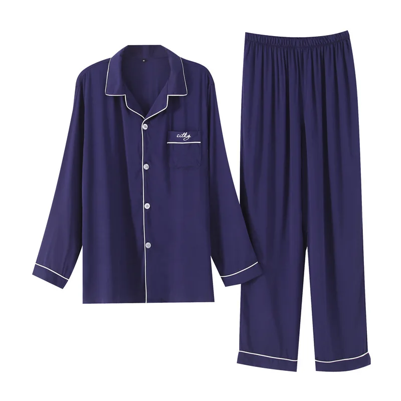 Гладкая Мерсеризованный хлопок для любителей пижамы, женские пижамы комплекты удобная повседневная детская футболка с длинными рукавами Мужская одежда для сна пара домашняя одежда