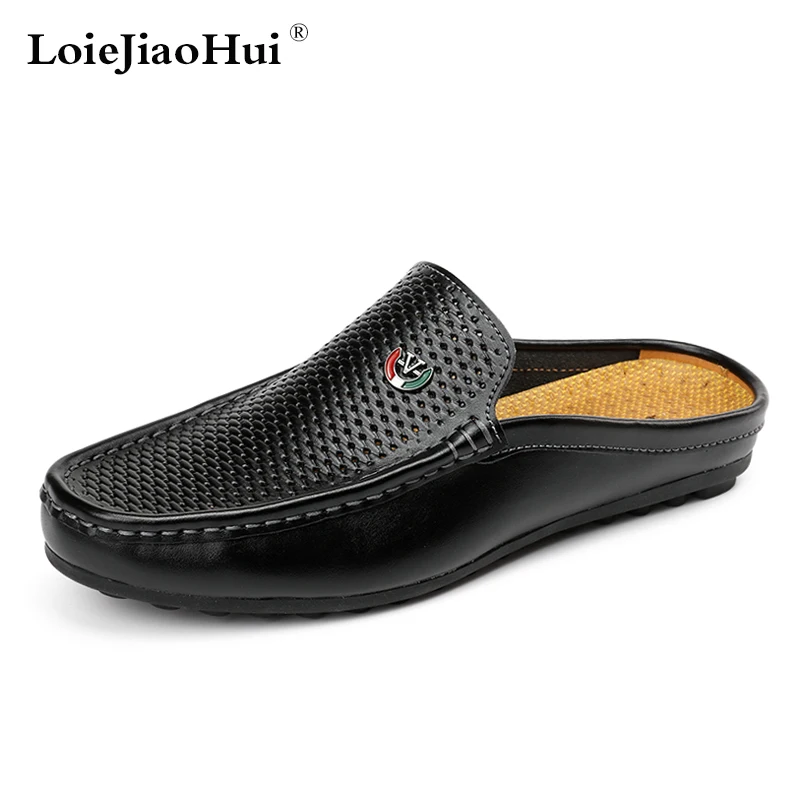 

2019 New Fashion Men Casual Genuine Leather Loafers Summer Breathable Cool Flats Slippers Moccasins Sandals Driving lazy Shoes